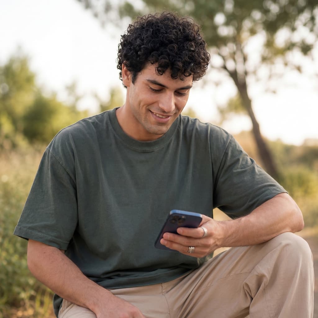 Patient klärt seine Behandlung entspannt per Smartphone von unterwegs.